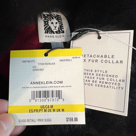 Anne Klein Women's Faux Fur Collar Ponco Sz MEDIUM in Titian Red/Anne Black - Picture 8 of 12